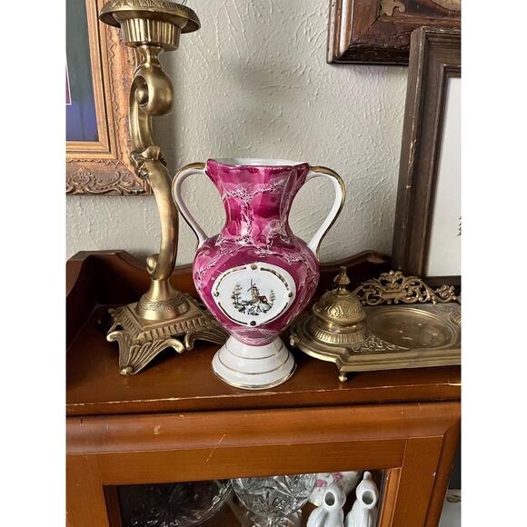 Vintage Rococo Style Italian Vase with Windmill Scene and Gold Trim - Picture 4 of 6
